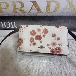Coach Cream and Burgundy Floral Crossbody Bag
